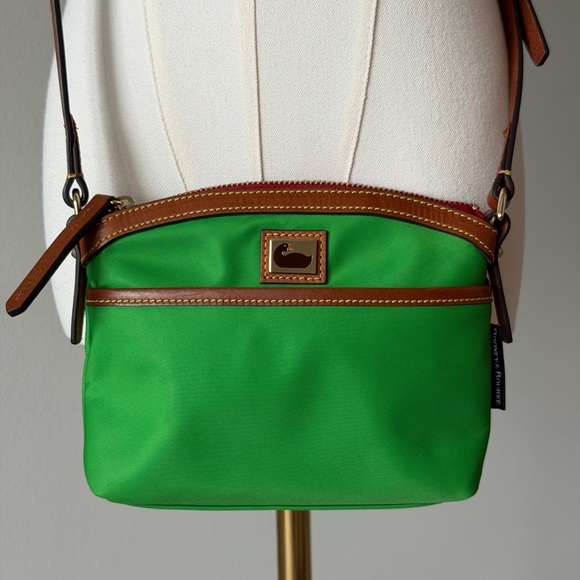 Dooney & Bourke Handbags - Dooney & Bourke Wayfarer Camden Dome Crossbody Green Bag with Leather Brown Trim
